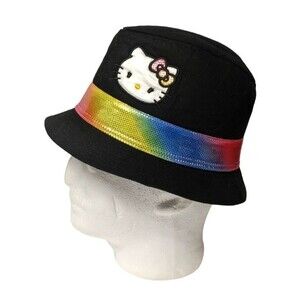 Hello Kitty Sanrio Bucket Hat Black Rainbow Band